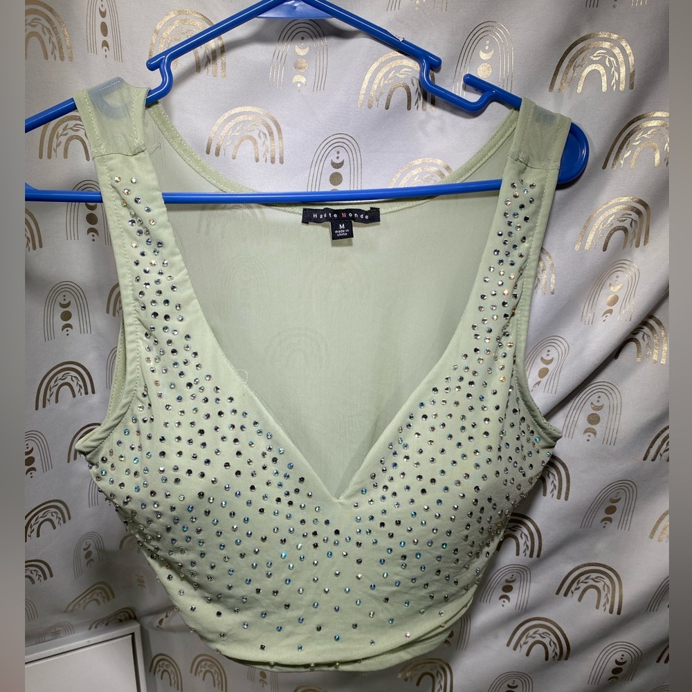 Haute Monde Mint Green Sparkle Top